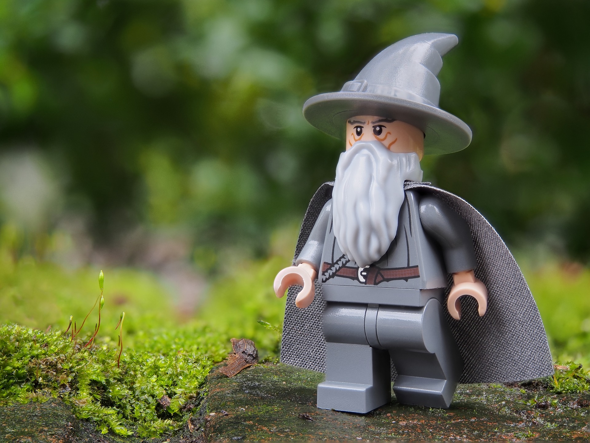 Lego Wizard toy in a grass field