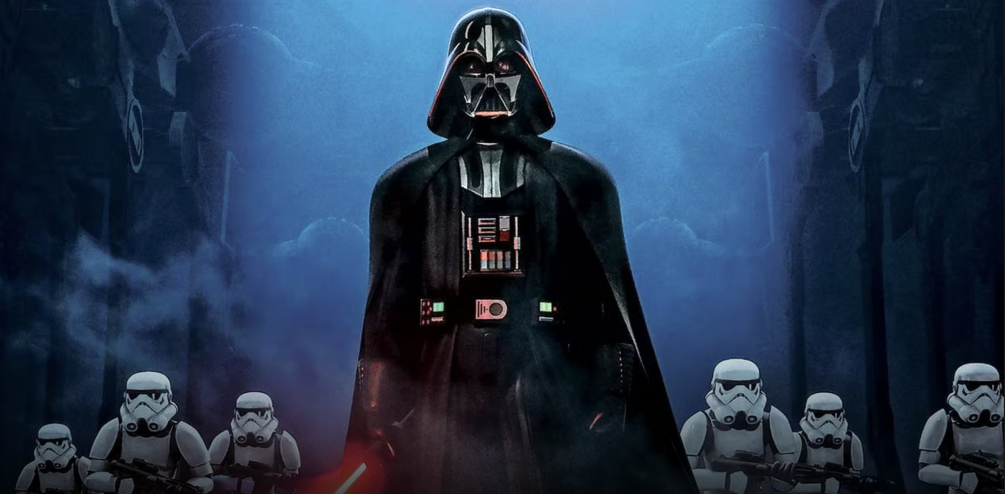 Dart Vedor, villain from Star Wars, soldiers in the background.