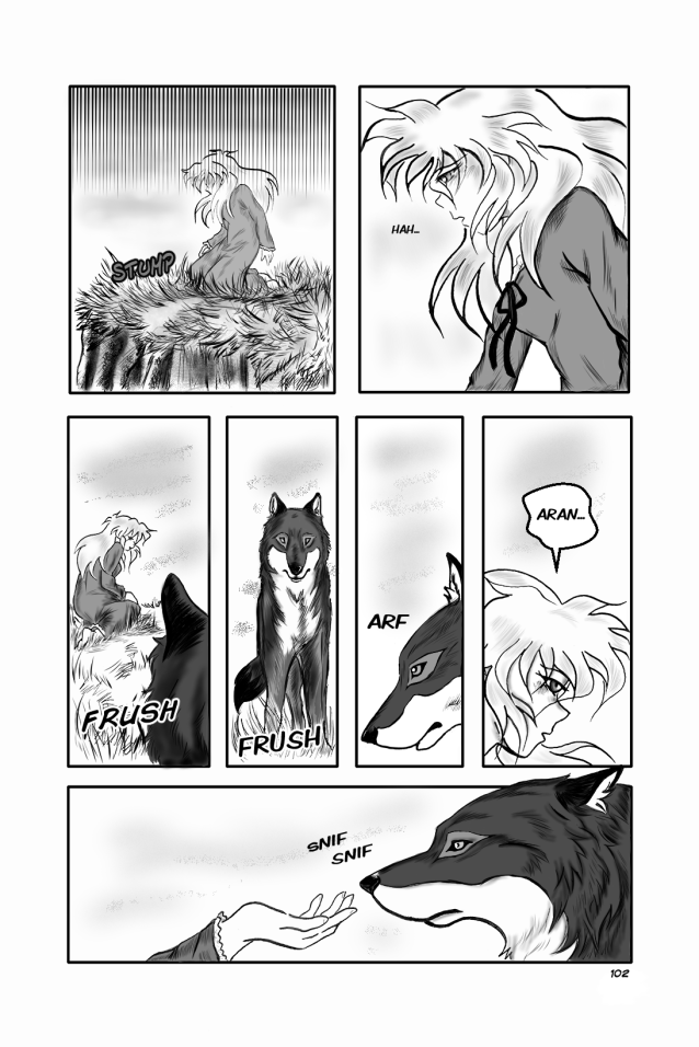 Legends of the West page 102 chapter 3. 7 panels pages Sally's wolf Ararn gets closer to her.