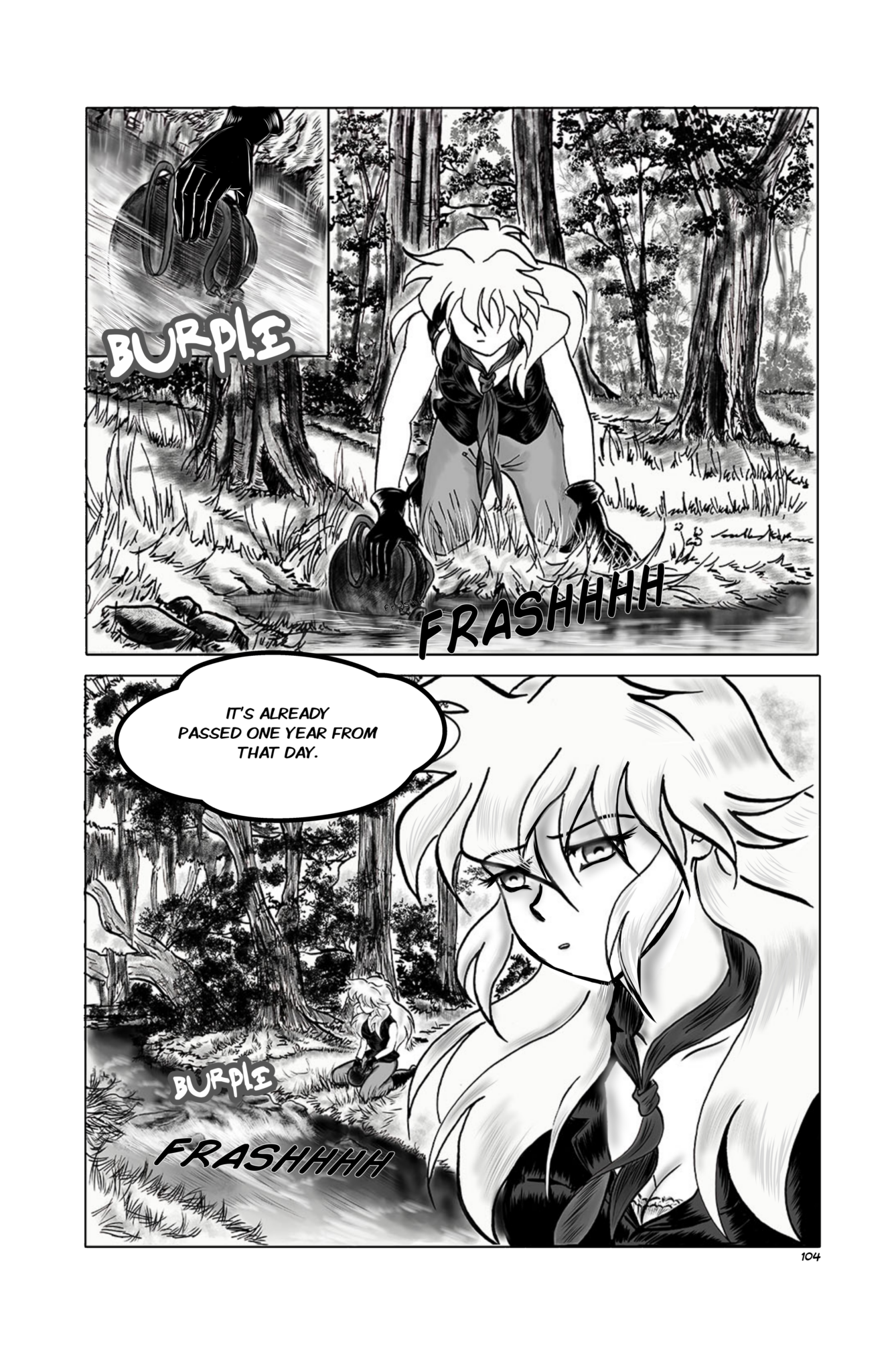 Legends of West page 104 chapter 3,Sally getting some water in a creek.