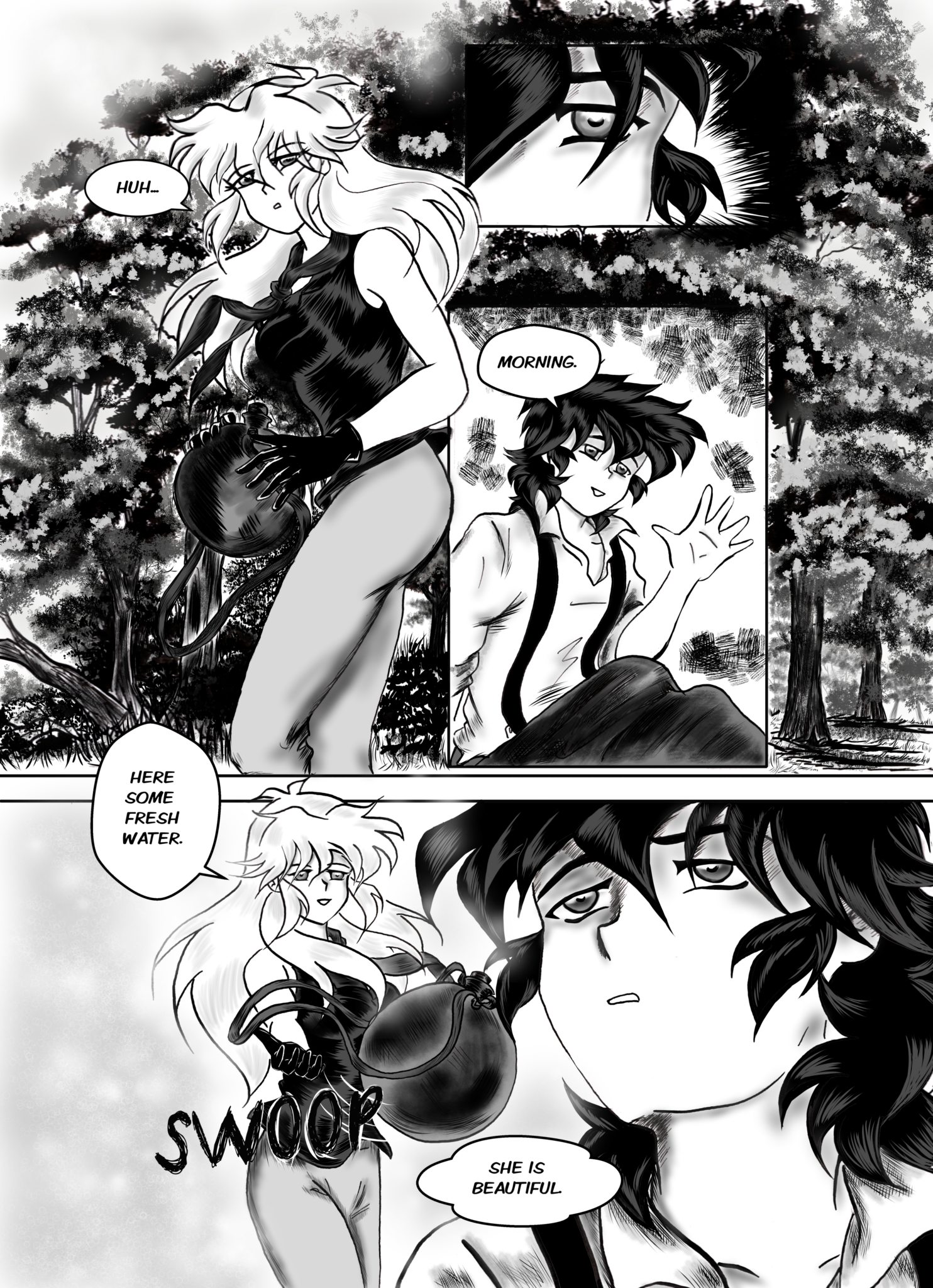 Legends of the West page 106, chart 3, four panels page Sally notices Huck looking at her.