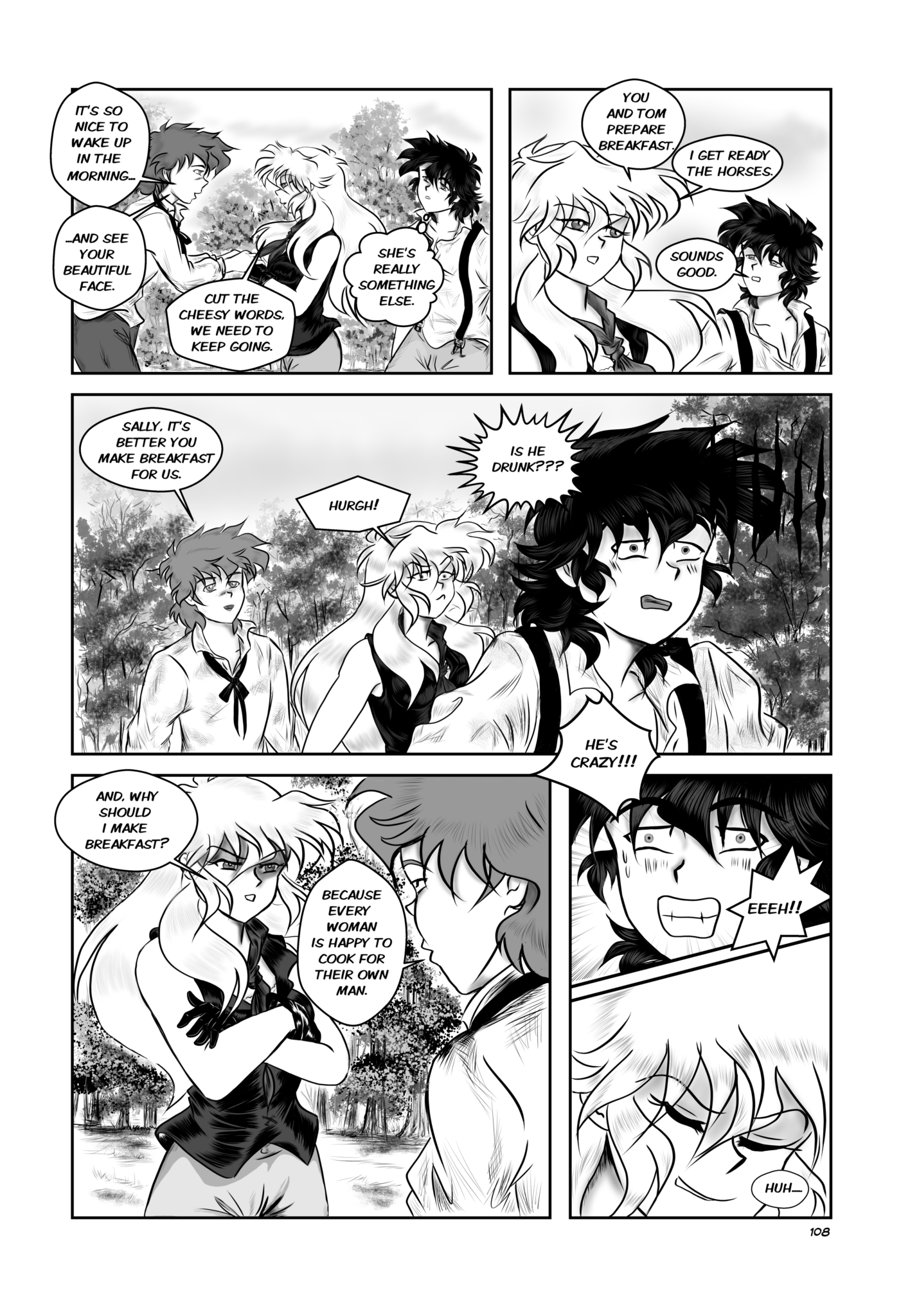 Legends of the West page 108, Chapter 3. Six panels Tom is awake.