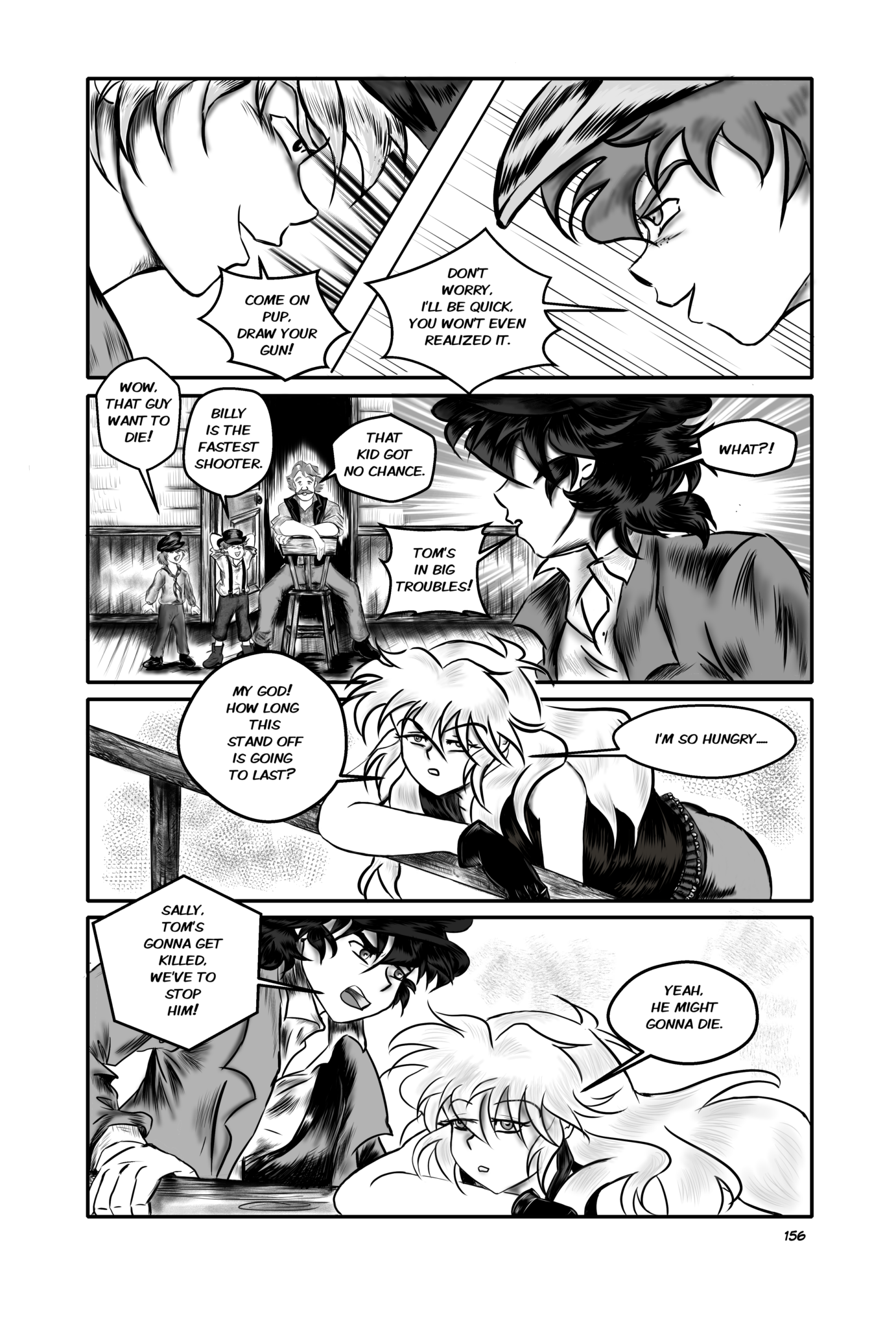 Legends of the West graphic novel chapter 4 page 156, four panels page. Huck is growing concerns for Tom. Meanwhile, Sally is getting annoyed about the situation.